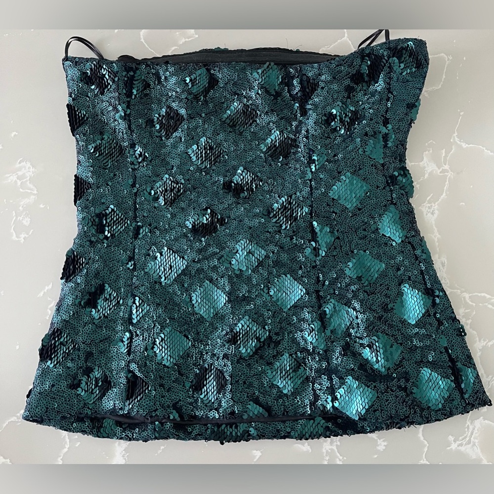 Zara Emerald Green Sequinned Tube Top with Diamond Pattern - Picture 4 of 11